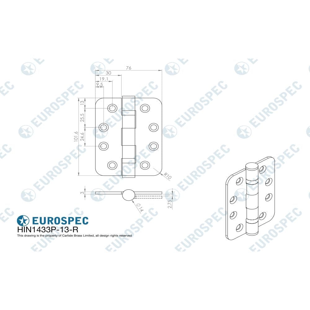 Eurospec Hinges Matt Black / Ball Bearing Hinges / 4" x (102mm) Eurospec - Grade 13 Ball Bearing P Hinge Radius 102 x 76mm - Matt Black