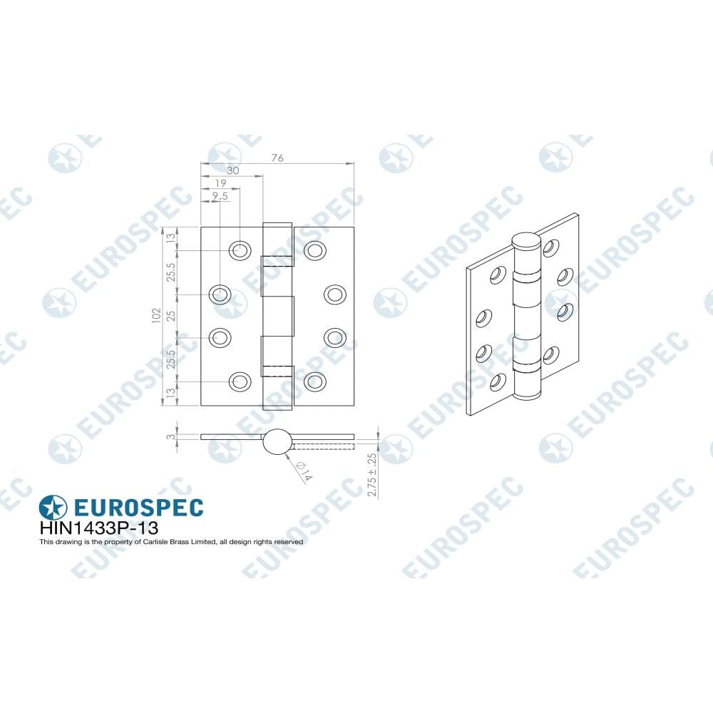 Eurospec Hinges Matt Black / Ball Bearing Hinges / 4" x (102mm) Eurospec - Grade 13 Ball Bearing P Hinge Square 102 x 76mm - MBRZ