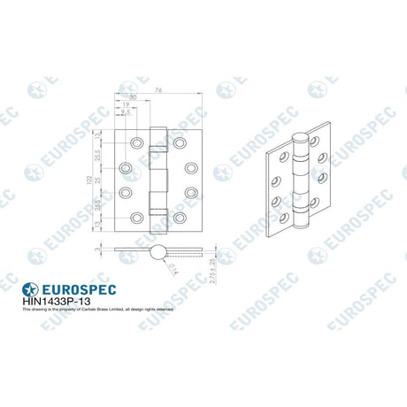 Eurospec Hinges Matt Black / Ball Bearing Hinges / 4" x (102mm) Eurospec - Grade 13 Ball Bearing P Hinge Square 102 x 76mm - MBRZ