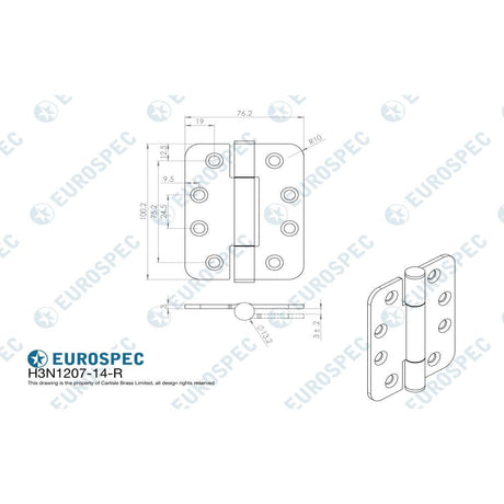 Eurospec Hinges Satin Stainless Steel / Concealed Hinges / 4" x (102mm) Eurospec - Grade 14 Concealed Bearing Triple Knuckle Hinge Radius - SSS