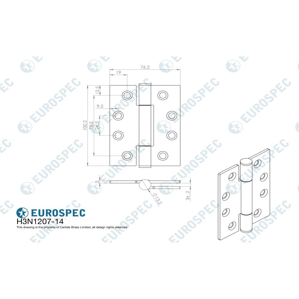 Eurospec Hinges Satin Stainless Steel / Concealed Hinges / 4" x (102mm) Eurospec - Grade 14 Concealed Bearing Triple Knuckle Hinge - SSS