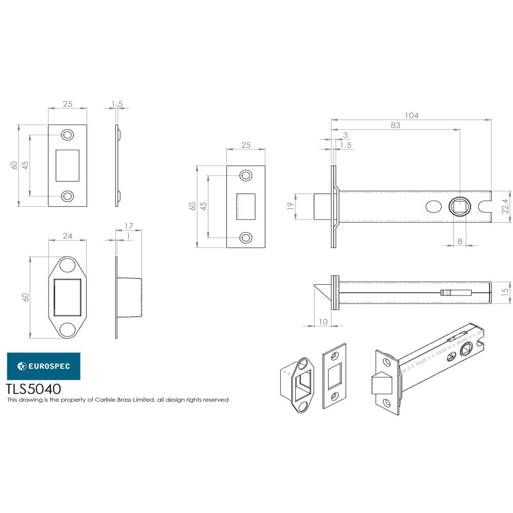 Eurospec Locks & Latches Electro Brassed/Satin Stainless Steel / Tubular Mortice Latch / 4" Eurospec - Heavy Sprung Tubular Latch 102mm - Electro Brassed/Satin Stainless St