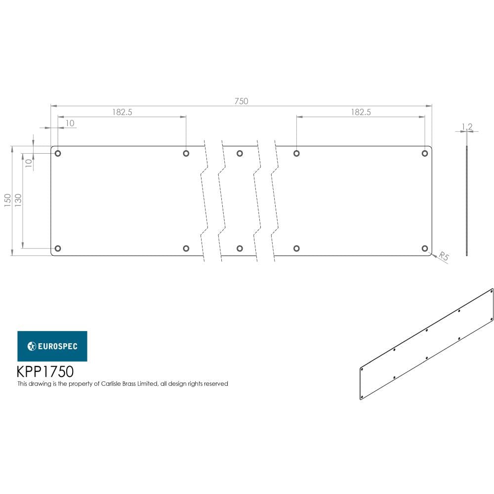 Eurospec Door Furniture Satin Stainless Steel / Kick Plates / 750 x 150mm Eurospec - Kickplate 750 x 150mm - SSS
