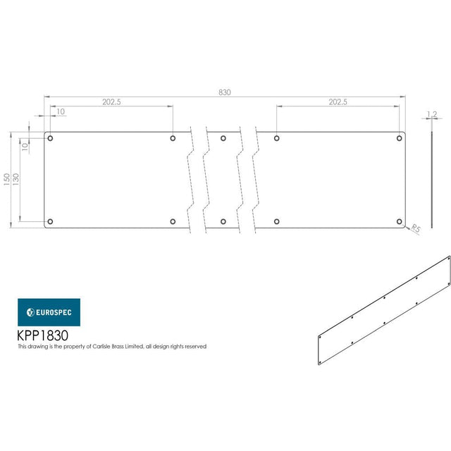 Eurospec Door Furniture Satin Stainless Steel / Kick Plates / 830 x 150mm Eurospec - Kickplate 830 x 150mm - SSS