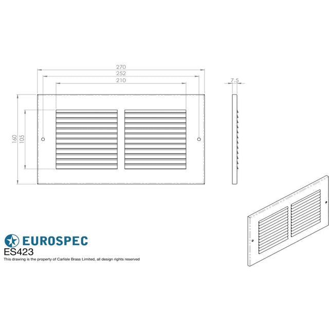 Eurospec Accessories Silver / 270 x 270mm / Louvre Grille Face Plate Eurospec - Louvre Grille Face Plate Cover 270 x 270mm - Silver