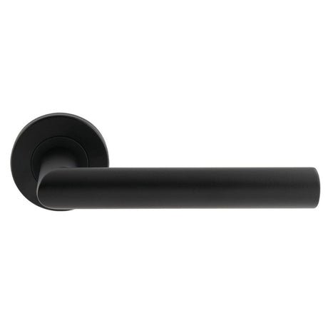 Eurospec Door Furniture Matt Black / Round Rose Eurospec - Mitred Round Bar Lever on Sprung Rose - Matt Black