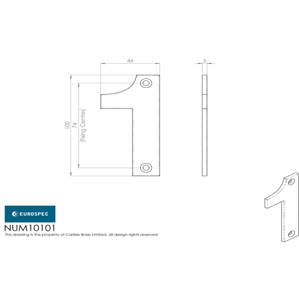 Eurospec Door Furniture Polished Stainless Steel / Numerals / 1 Eurospec - Numerals Number 1 - Bright Stainless Steel