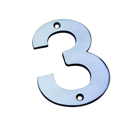 Eurospec Door Furniture Satin Stainless Steel / Numerals / 3 Eurospec - Numerals Number 3 - Satin Stainless Steel
