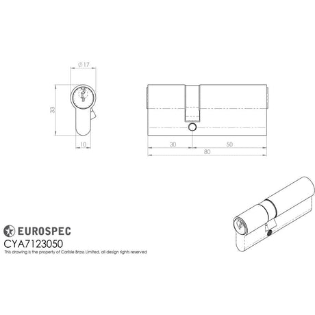 Eurospec Locks & Latches Satin Chrome / 30 x 50mm / Euro Double Cylinders Eurospec - Offset Euro Double Cylinder - Satin Chrome