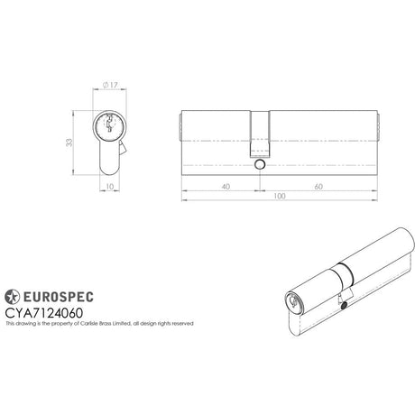 Eurospec Locks & Latches Satin Chrome / 40 x 60mm / Euro Double Cylinders Eurospec - Offset Euro Double Cylinder - Satin Chrome