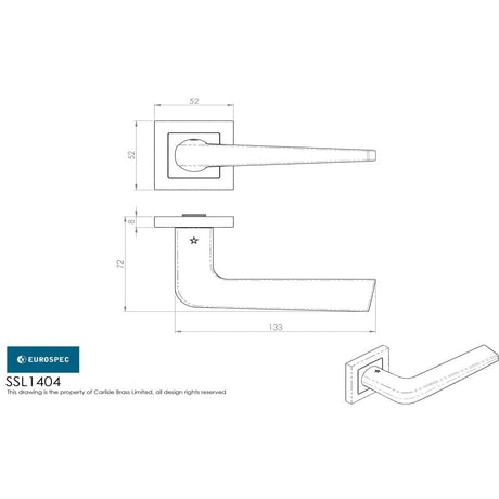 Eurospec Door Furniture Satin Stainless Steel / Square Rose Eurospec - Plaza Designer Lever on Sprung Square Rose - Satin Stainless Steel