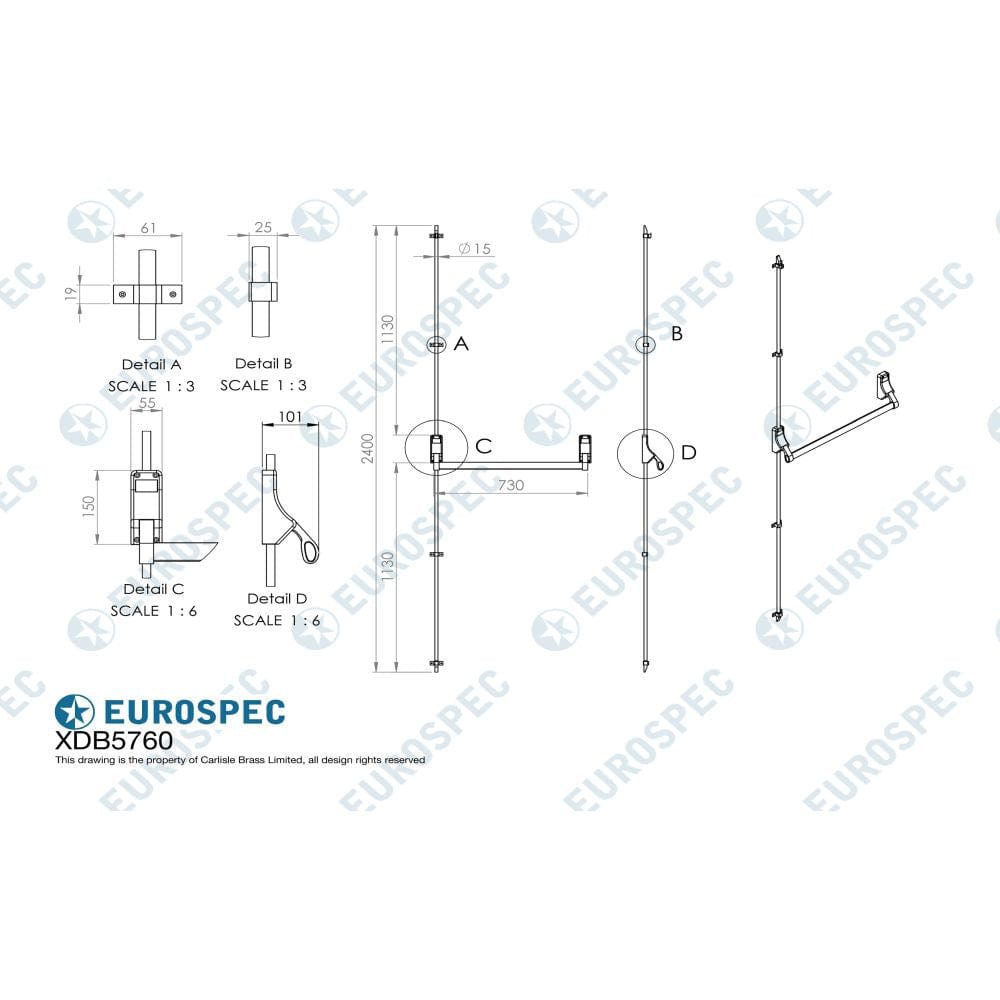 Eurospec Accessories Silver / Single Panic Bar Eurospec - Pushbar Panic Bolt - Silver