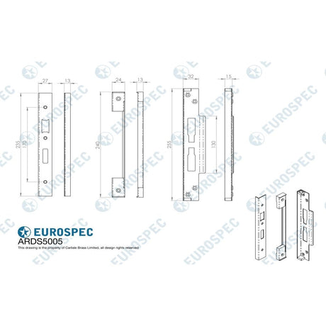 Eurospec Locks & Latches Satin Stainless Steel / DIN Rebate Kit Eurospec - Rebate Set Architectural Din Locks - Satin Stainless Steel