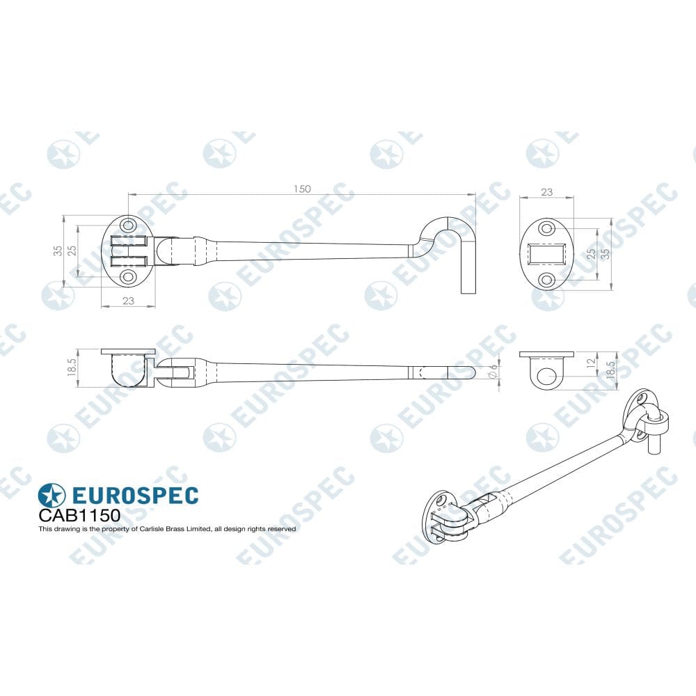 Eurospec Accessories Polished Stainless Steel / Cabin Hooks / 6" / 150mm Eurospec - Silent Pattern Cabin Hook 150mm - Bright Stainless Steel