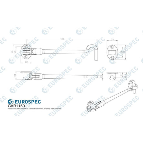 Eurospec Accessories Polished Stainless Steel / Cabin Hooks / 6" / 150mm Eurospec - Silent Pattern Cabin Hook 150mm - Bright Stainless Steel