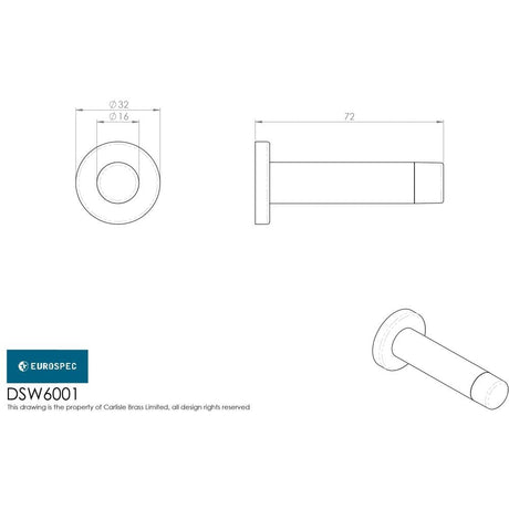 Eurospec Door Furniture Polished Anodised Aluminium / Projection Door Stop Eurospec - Skirting Mounted Door stop - Polished Anodised Aluminium