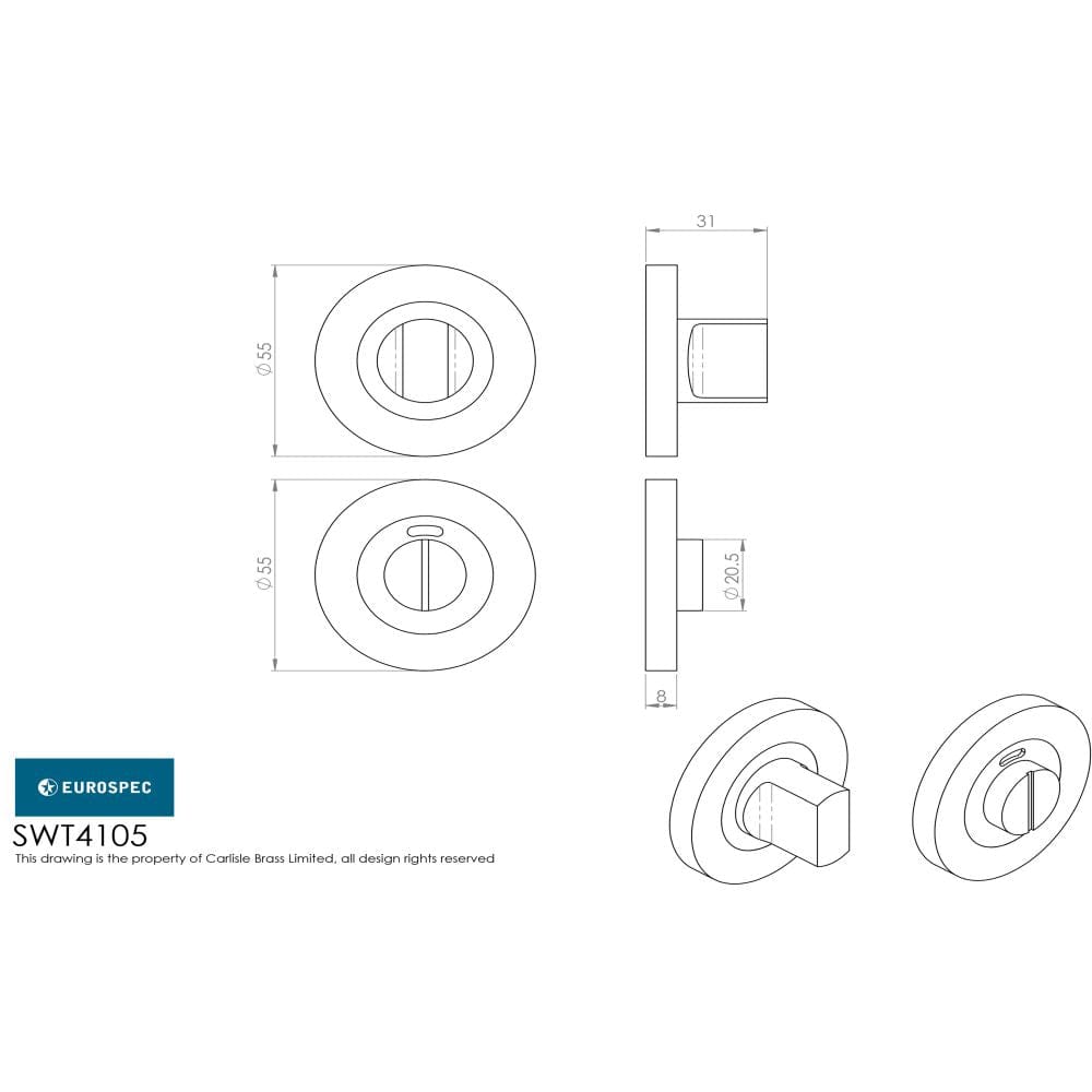 Eurospec Door Furniture Satin Stainless Steel / Yes Eurospec - Small Turn and Indicator coin release - Satin Stainless Steel