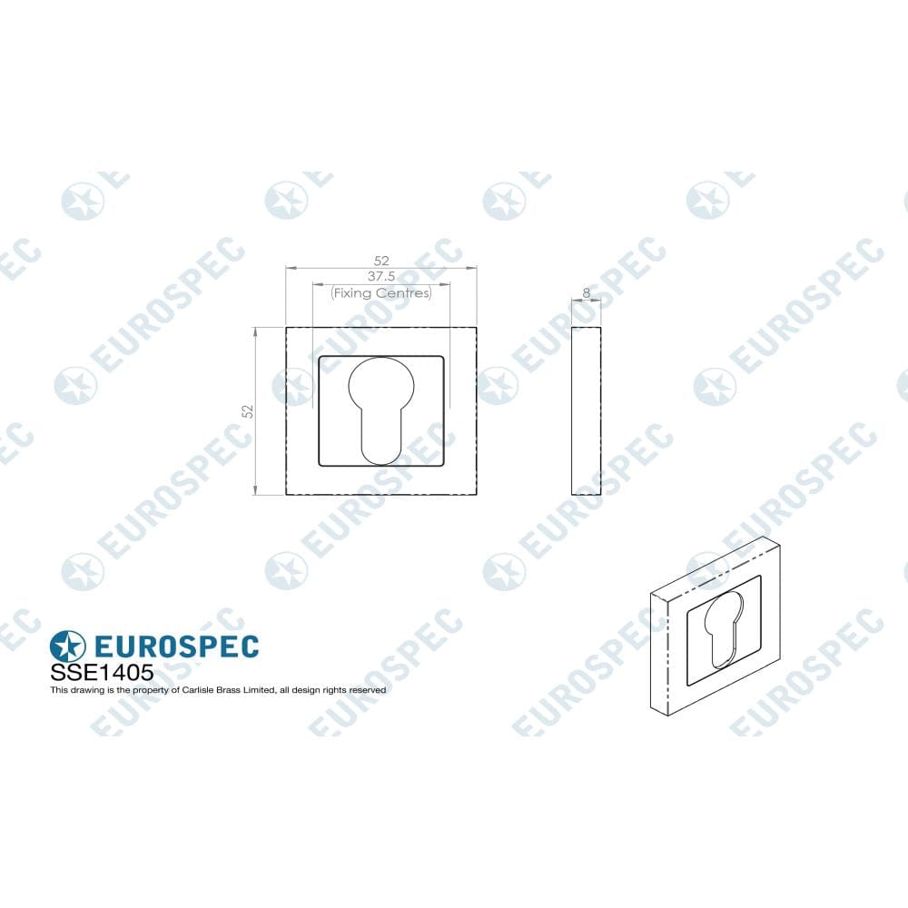 Eurospec Door Furniture Bright/Satin Stainless Steel / Mortice Key Profile Escutcheons Eurospec - Square Escutcheons - Bright/Satin Stainless Steel