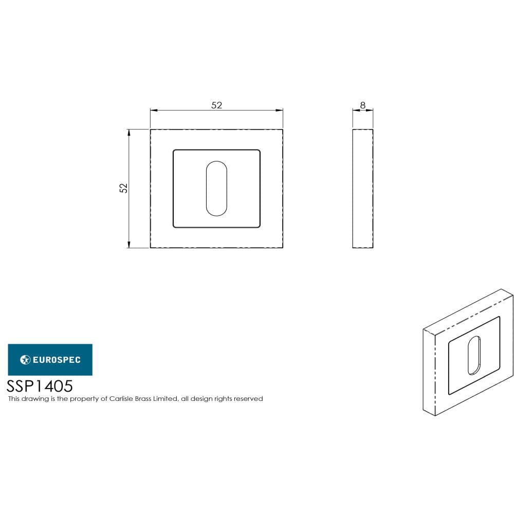 Eurospec Door Furniture Bright/Satin Stainless Steel / Mortice Key Profile Escutcheons Eurospec - Square Escutcheons - Bright/Satin Stainless Steel