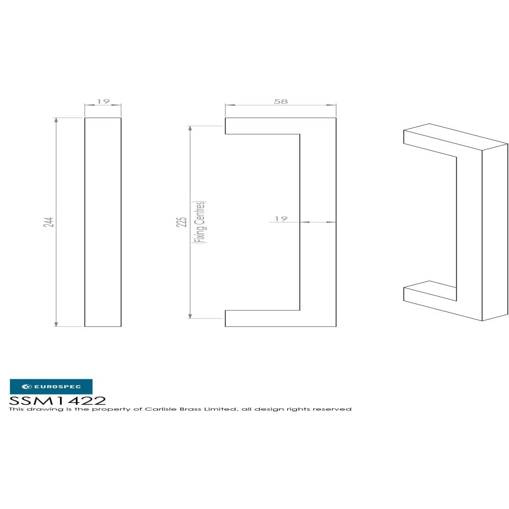 Eurospec Door Furniture Satin Stainless Steel / Pull Handles (Bolt Through) Eurospec - Square Mitred Pull Handle - Satin Stainless Steel