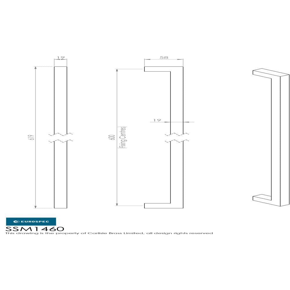 Eurospec Door Furniture Satin Stainless Steel / Pull Handles (Bolt Through) Eurospec - Square Mitred Pull Handle - Satin Stainless Steel