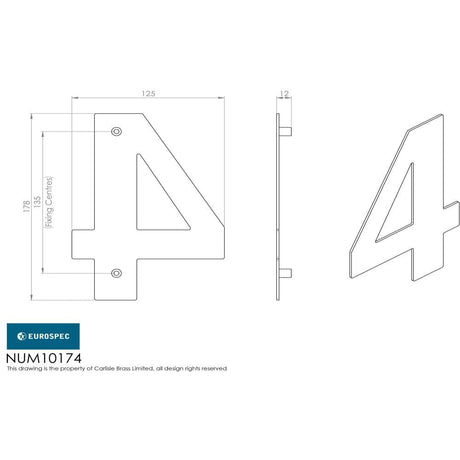 Eurospec Door Furniture Polished Stainless Steel / Numerals / 9 Eurospec - Stainless Steel 7" Numerals (0-9) (Number 4) - Bright Stainless Steel