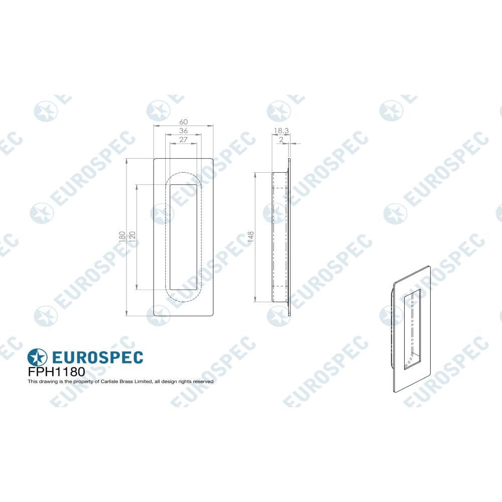 Eurospec Cabinet Hardware Polished Stainless Steel / Flush Handle / Rectangular Eurospec - Steelworx Rectangular Flush Pull - Bright Stainless Steel