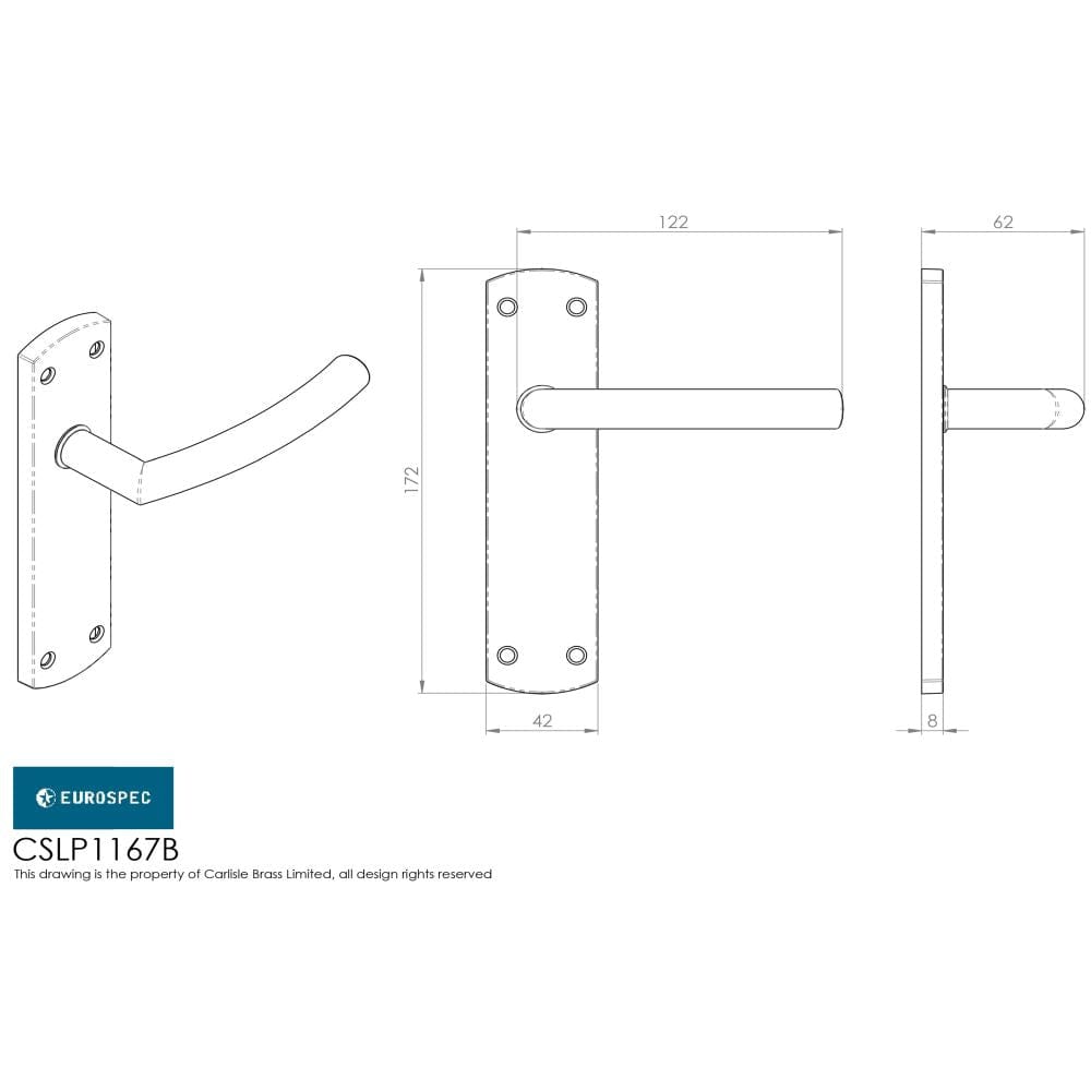 Eurospec Door Furniture Satin Stainless Steel / Latch Handles Eurospec - Steelworx Residential Arched Lever on Latch Backplate - Satin Stainle
