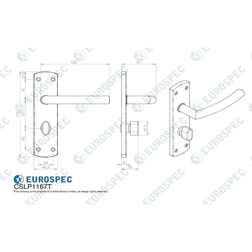 Eurospec Door Furniture Satin Stainless Steel / Bathroom Lock Handles Eurospec - Steelworx Residential Arched Lever on WC Backplate - Satin Stainless