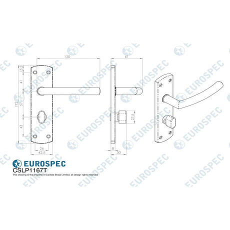 Eurospec Door Furniture Satin Stainless Steel / Bathroom Lock Handles Eurospec - Steelworx Residential Arched Lever on WC Backplate - Satin Stainless