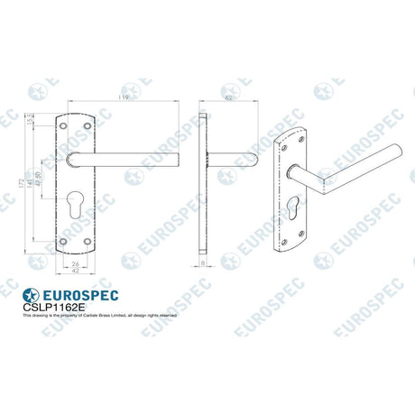 Eurospec Door Furniture Satin Stainless Steel / Euro Profile Lock Handles Eurospec - Steelworx Residential Mitred Lever on Euro Lock Backplate - Satin Sta