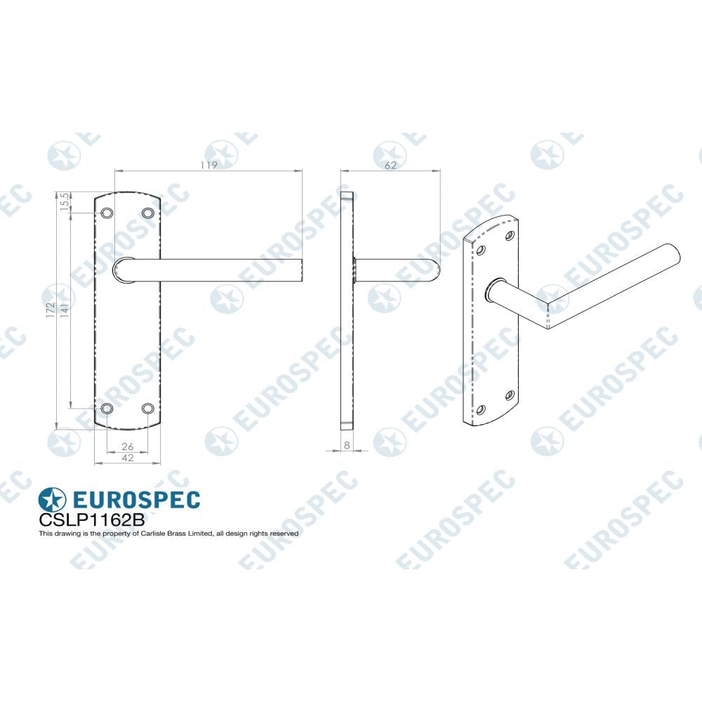 Eurospec Door Furniture Satin Stainless Steel / Latch Handles Eurospec - Steelworx Residential Mitred Lever on Latch Backplate - Satin Stainle
