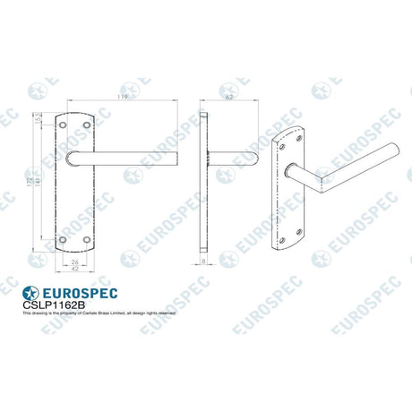 Eurospec Door Furniture Satin Stainless Steel / Latch Handles Eurospec - Steelworx Residential Mitred Lever on Latch Backplate - Satin Stainle