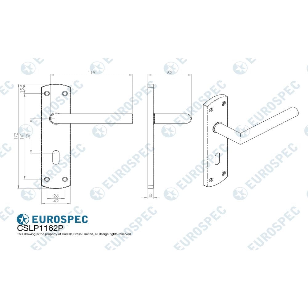 Eurospec Door Furniture Satin Stainless Steel / Euro Profile Lock Handles Eurospec - Steelworx Residential Mitred Lever on Lock Backplate - Satin Stainles