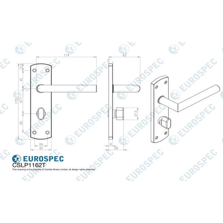 Eurospec Door Furniture Satin Stainless Steel / Bathroom Lock Handles Eurospec - Steelworx Residential Mitred Lever on WC Backplate - Satin Stainless