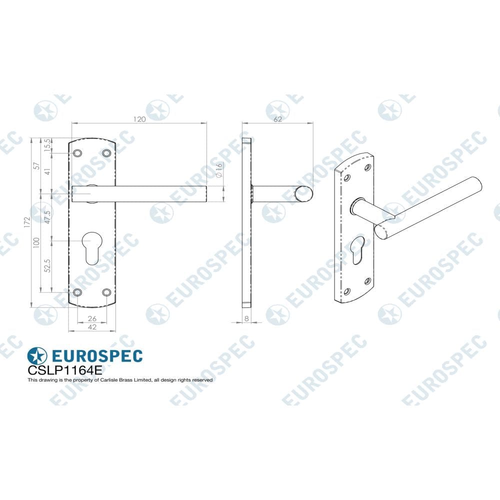 Eurospec Door Furniture Satin Stainless Steel / Euro Profile Lock Handles Eurospec - Steelworx Residential T Bar Lever on Euro Lock Backplate - Satin Stai