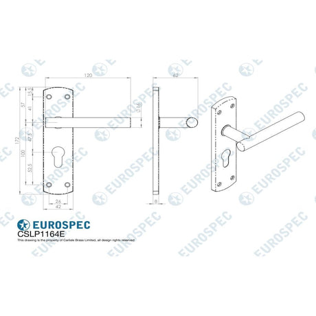 Eurospec Door Furniture Satin Stainless Steel / Euro Profile Lock Handles Eurospec - Steelworx Residential T Bar Lever on Euro Lock Backplate - Satin Stai