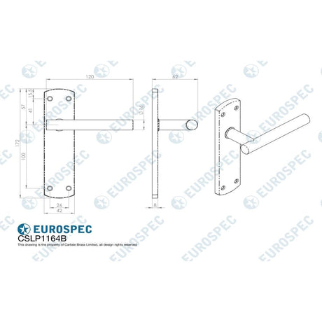Eurospec Door Furniture Satin Stainless Steel / Latch Handles Eurospec - Steelworx Residential T Bar Lever on Latch Backplate - Satin Stainles