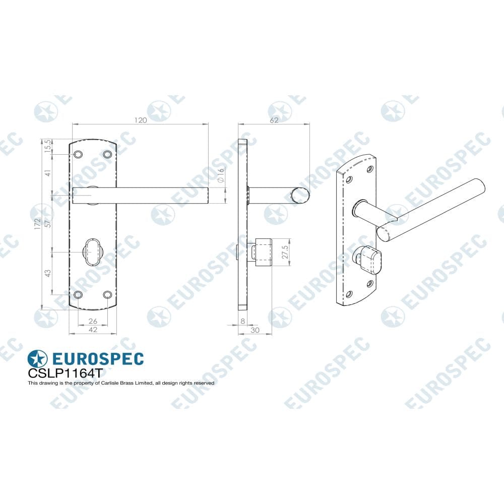 Eurospec Door Furniture Satin Stainless Steel / Bathroom Lock Handles Eurospec - Steelworx Residential T Bar Lever on WC Backplate - Satin Stainless S