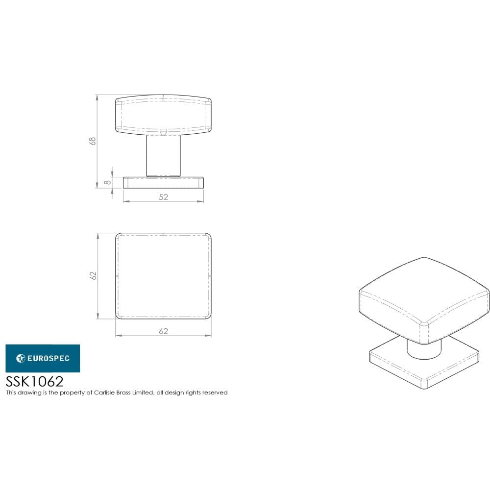 Eurospec Door Furniture Satin Stainless Steel / Mortice Knobs Eurospec - Steelworx Square Knobset - Satin Stainless Steel