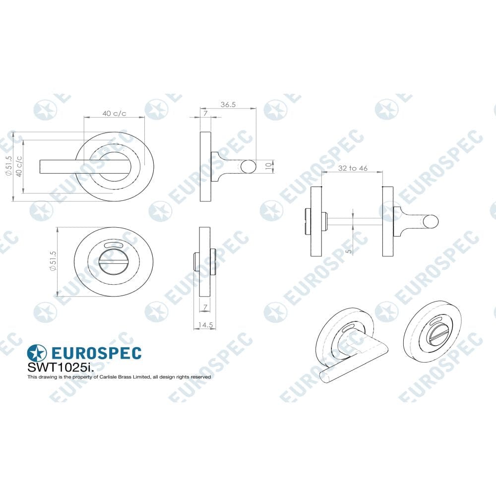 Eurospec Door Furniture Polished Stainless Steel / No / Easy Turn & Release Eurospec - Steelworx SWL Disabled Thumbturn - Bright Stainless Steel