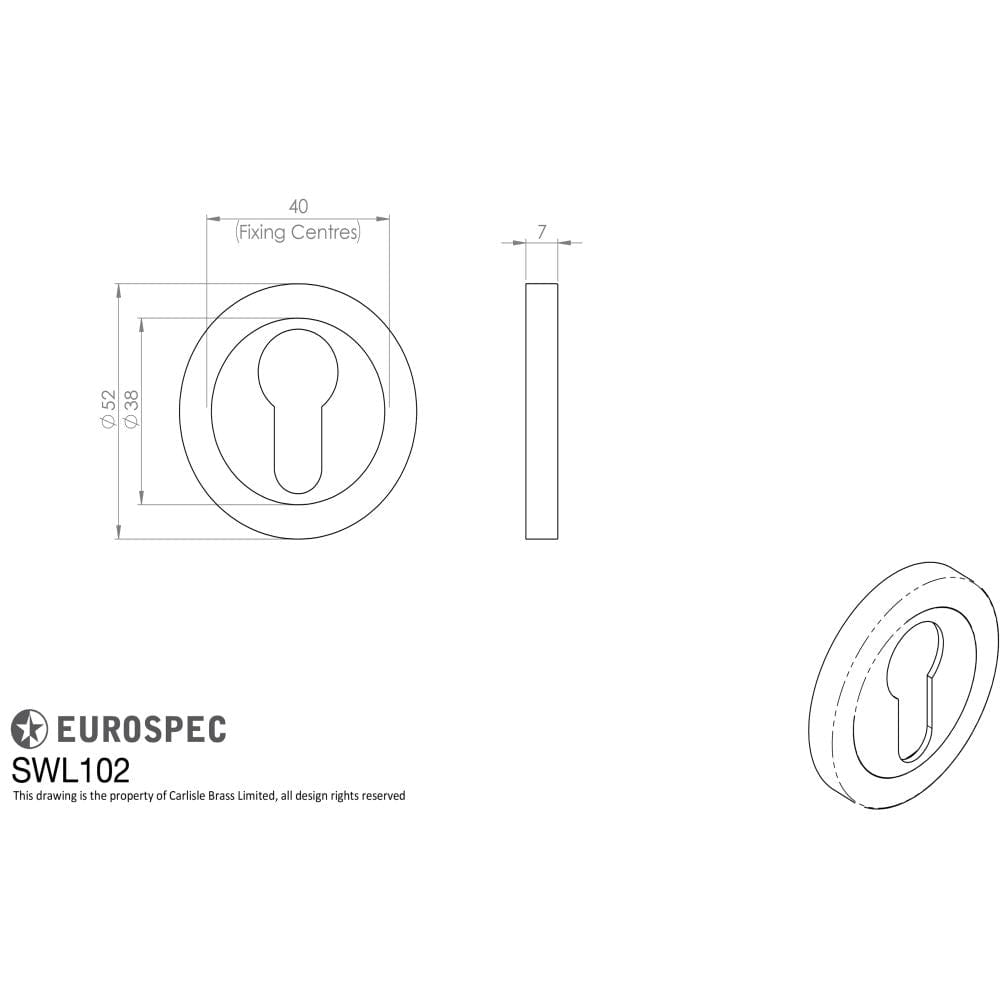 Eurospec Door Furniture Satin Stainless Steel / Euro Profile Escutcheons Eurospec - Steelworx SWL Escutcheon - Satin Stainless Steel