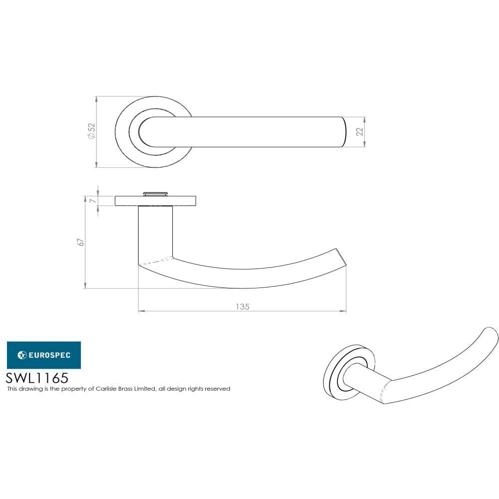 Eurospec Door Furniture Satin Stainless Steel / Round Rose Eurospec - Steelworx SWL Scimitar Lever on Rose - Satin Stainless Steel