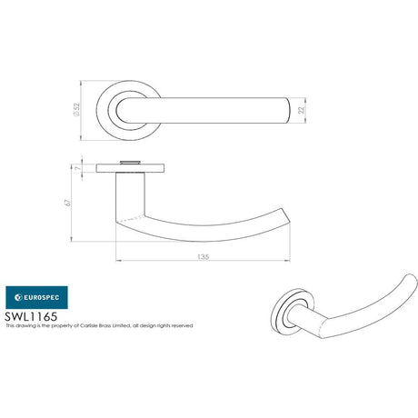 Eurospec Door Furniture Satin Stainless Steel / Round Rose Eurospec - Steelworx SWL Scimitar Lever on Rose - Satin Stainless Steel