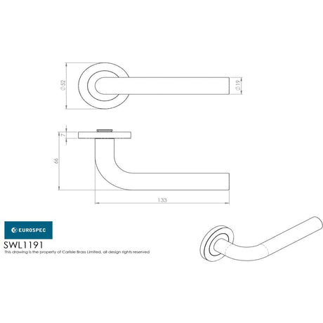 Eurospec Door Furniture Satin Stainless Steel / Round Rose Eurospec - Steelworx SWL Spira Lever on Rose - Satin Stainless Steel