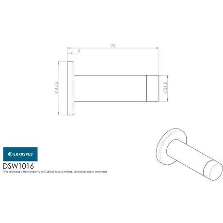 Eurospec Door Furniture Polished Stainless Steel / Projection Door Stop Eurospec - Steelworx Wall Mounted Door Stop 76mm - Bright Stainless Steel