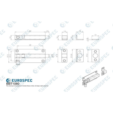Eurospec Accessories Polished Stainless Steel / Straight Surface Bolts Eurospec - Straight Barrel Bolt - Bright Stainless Steel