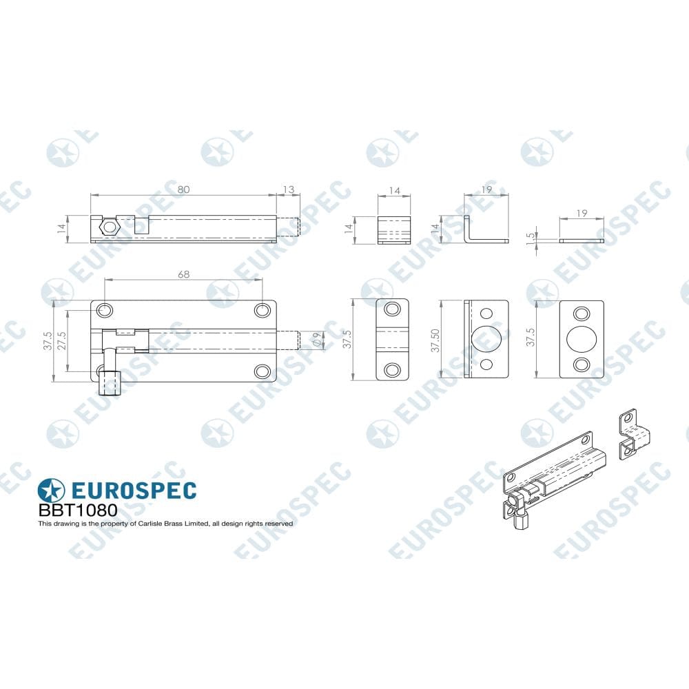 Eurospec Accessories Satin Stainless Steel / Straight Surface Bolts Eurospec - Straight Barrel Bolt - Satin Stainless Steel