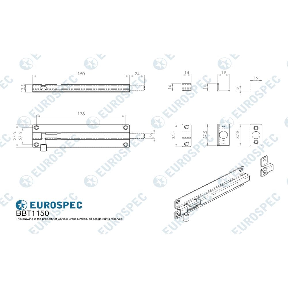 Eurospec Accessories Satin Stainless Steel / Straight Surface Bolts Eurospec - Straight Barrel Bolt - Satin Stainless Steel