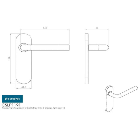 Eurospec Door Furniture Satin Stainless Steel / Euro Profile Lock Handles Eurospec - Straight Lever on Inner Backplate - Satin Stainless Steel